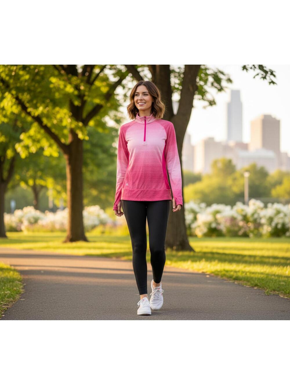 New with Tags Women's Adidas Golf Medium Pink Ombre Half Zip Pullover